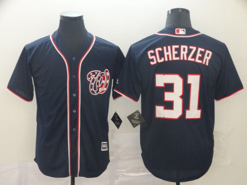 Men Washington Nationals 31 Scherzer Blue Game MLB Jerseys1